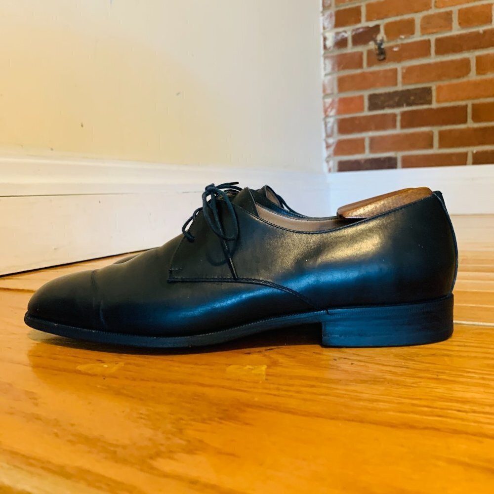 SALVATORE FERRAGAMO STUDIO CAP TOE BLACK LEATHER SHOES ITALY MEN Size 7.5 EE
